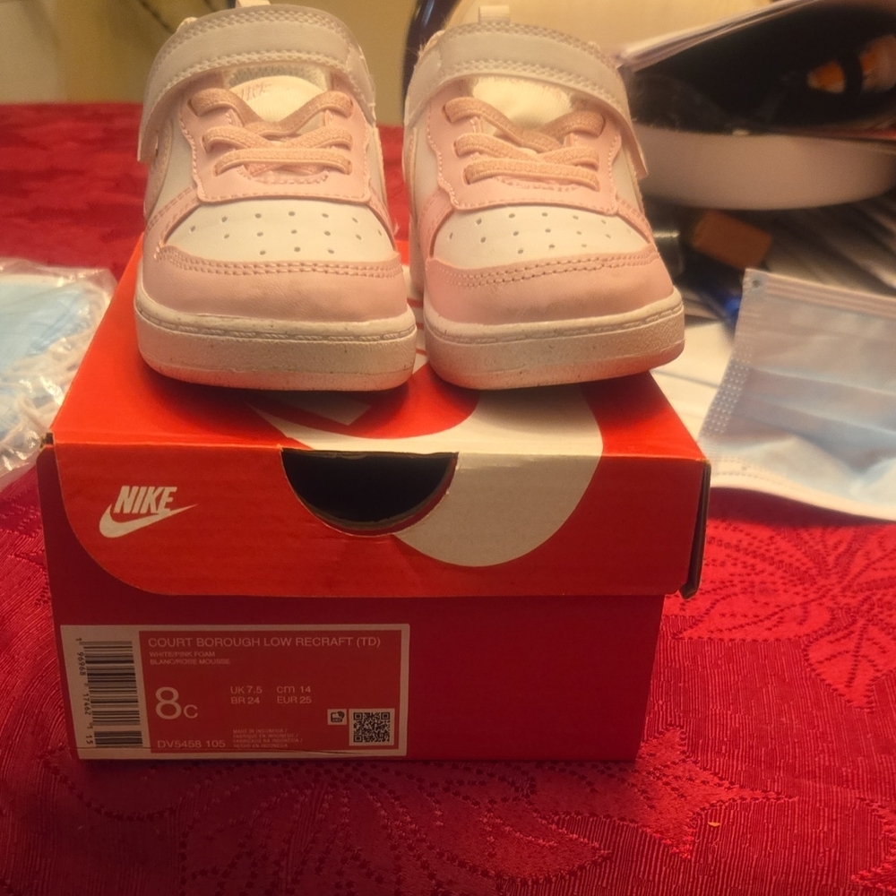 Nike Kids Court Borough Low Sneakers - Light Pink and White